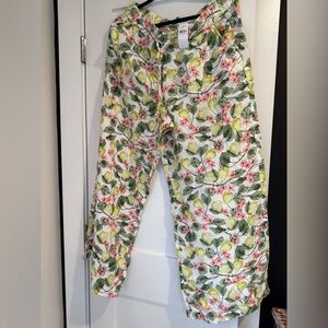 LOFT Floral Print Pants - Green and Pink